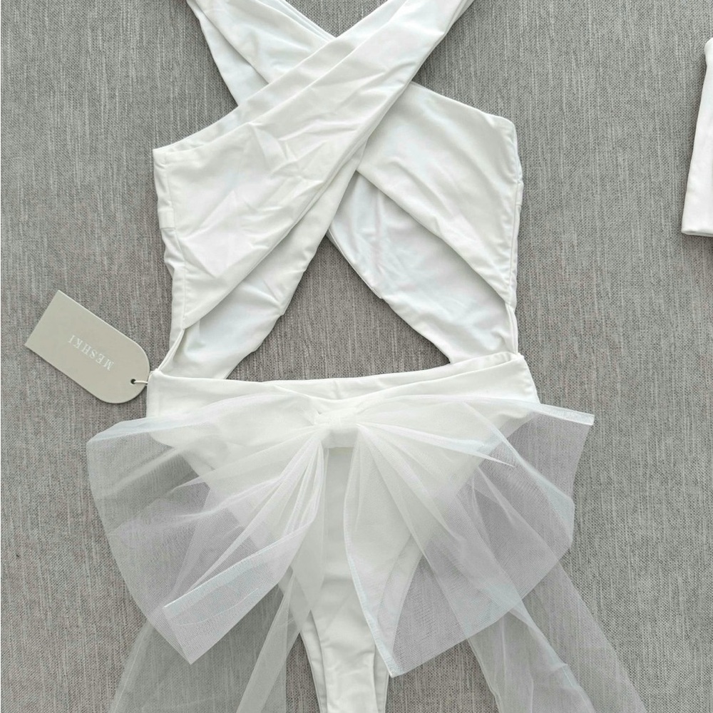 Meshki White Wylla Tulle Bow One Piece